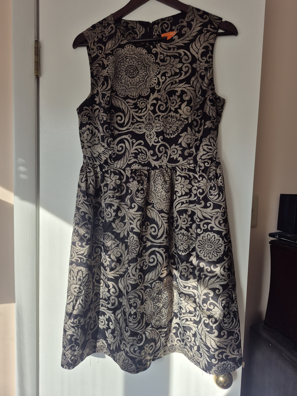 Joe Fresh Black and Gold Sleeveless Fit & Flare Midi Dress